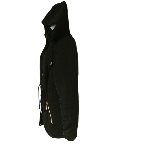 Le  Grenier Quilted Hooded Wind/Water Resistant Coat with Gold Metal Accents M - Picture 4 of 10
